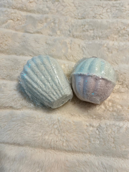 big bath bomb with a surprise sea shell inside